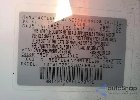 2021 Nissan Kicks Sr from USA, damaged, VIN 3N1CP5DV9ML473970